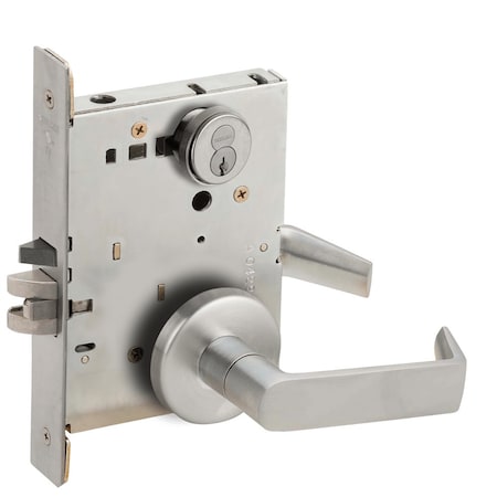 Grade 1 Storeroom Mortise Lock, Schlage FSIC With Core, S123 Keyway, 06 Lever, B Rose, Satin Chrome